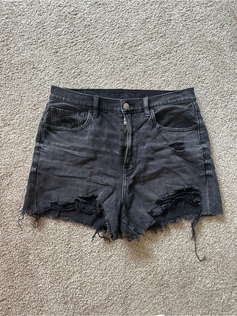 American Eagle Outfitters Distressed Black Denim Cutoff Shorts